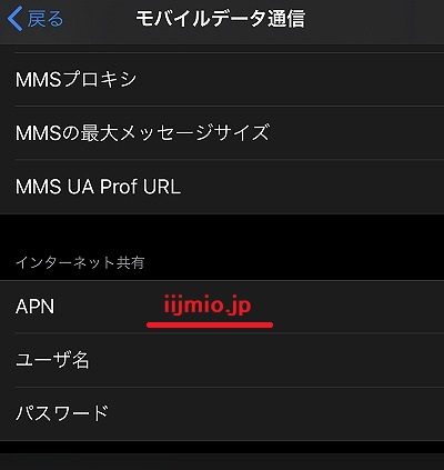 IIJmio iPad インターネット共有 テザリング