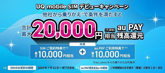 UQモバイル SIMキャンペーン 7月 増額